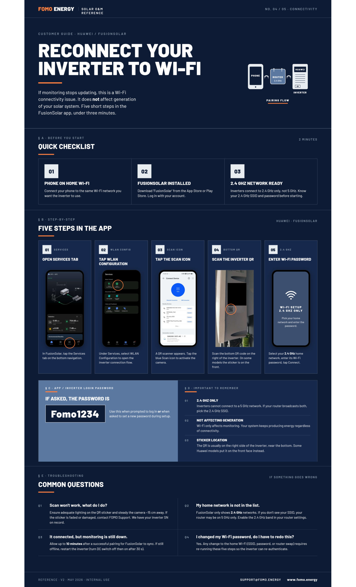 FOMO Energy reference sheet: Huawei Wi-Fi reconnect